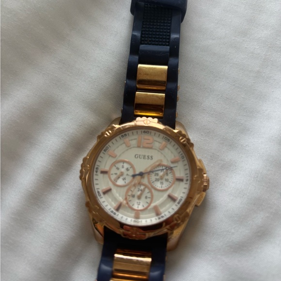 Guess Blue and Gold Dress Watch with Leather Strap